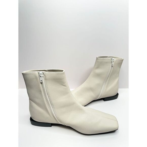 Paolo Boots Womens Size 5 Off White Leather Square Toe Side Zip Ankle Booties - Picture 6 of 11